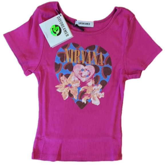 Daydreamer Tops - DAYDREAMER NIRVANA HEART BABY TEE BOYSENBERRY Size Large